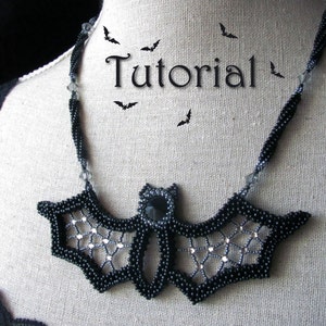 Tutorial for beadwoven necklace 'Blingy the Bat' Halloween PDF beading pattern DIY image 1