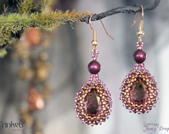 Tutorial for beadwoven earrings 'Fancy Drops' - PDF beading pattern - DIY