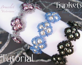 Tutorial for beadwoven pearl bracelet 'Victoriana' - PDF beading pattern - DIY