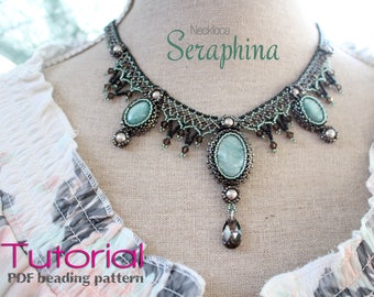 Tutorial for beadwoven necklace 'Seraphina' - PDF beading pattern - DIY