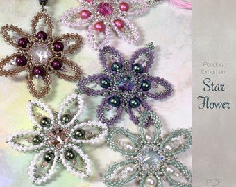 Beading pattern pendant/ornament 'Star Flower' - DIY PDF tutorial