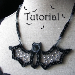 Tutorial for beadwoven necklace 'Blingy Bat' - PDF beading pattern - DIY