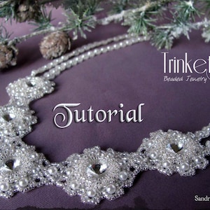 Tutorial for beadwoven Swarovski rivoli necklace 'Frozen Snow' - PDF beading pattern - DIY