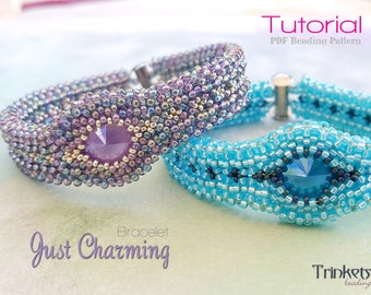 Tutorial for beadwoven bracelet 'Just Charming' - PDF beading pattern - DIY