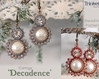 Tutorial for beadwoven earrings 'Decadence' - PDF beading pattern - DIY