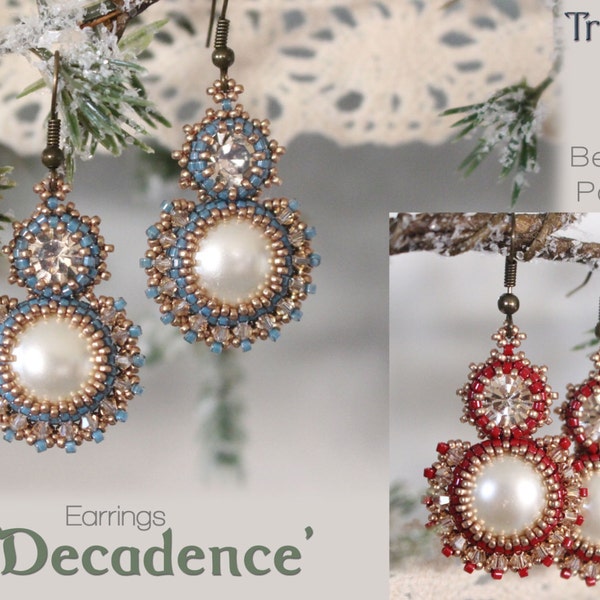 Tutorial for beadwoven earrings 'Decadence' - PDF beading pattern - DIY