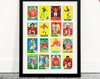 Vintage New England Football Card Art Print: Man Cave Sports Decor