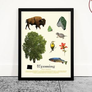 Wyoming State Symbols Typology Poster, Wyoming Wildlife Wall Art, Wyoming Home Decor, WyomingGift, Sheridan Home, Ecology Poster