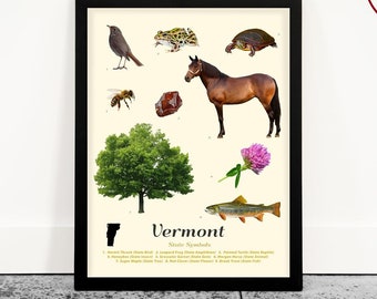 Vermont State Symbols Art Print: Vermont Home Decor