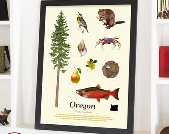 Oregon State Symbols Art Print: Pacific Northwest Home Decor