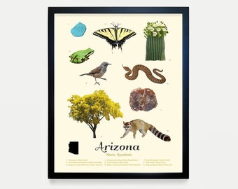 Arizona State Symbols Typology - Arizona Art - Arizona Poster - Arizona Wall Art - Arizona Decor - Home Art - Arizona Gift - Housewarming