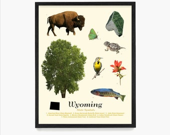 Wyoming State Symbols Typology Poster, Wyoming Wildlife Wall Art, Wyoming Home Decor, WyomingGift, Sheridan Home, Ecology Poster