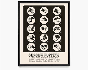 A Guide to Shadow Puppets Wall Art, Shadow Puppet Poster, Nursery Decor, Kids Room Wall Art, Kids Room Poster, Baby's Room Art