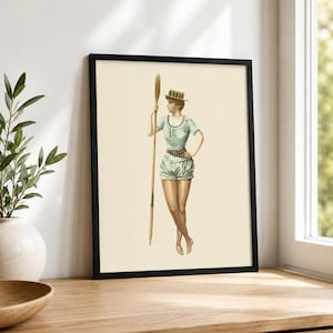 Vintage Woman Rowing Art Print, Crew Team Gift