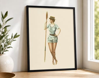 Vintage Woman Rowing Art Print, Crew Team Gift