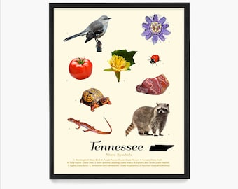 Tennessee State Symbols Poster, Tennessee Wall Art, Tennessee Home Decor, Tennessee Gift, Memphis Home, Nashville Decor