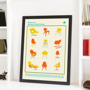 Mid Century Chair Typology Poster, Eames Chair Design, Eames Alphabet, Eames Typology Print, Mid Century Home Decor