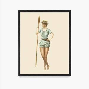 Mulher com uma impressão artística de remo, pôster de remo, arte de parede da tripulação, presente da equipe da tripulação, remo vintage