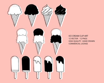 Ice Cream Illustrations SVG | commercial license, hand drawn, branding, logo design, product design, line art, clip art, vector illustration