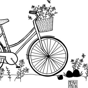 Flower Power Bicycle Illustration Printable Wall Art digital download, art print, print at home, instant download art, wall art print image 4
