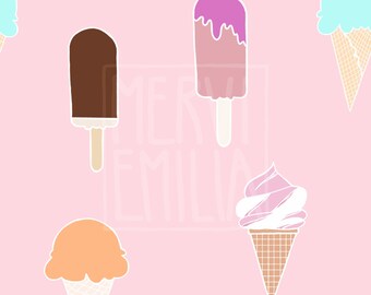 Ice Cream Seamless Pattern | seamless pattern, vector, hand drawn, branding, fabric design, background, printable, commercial