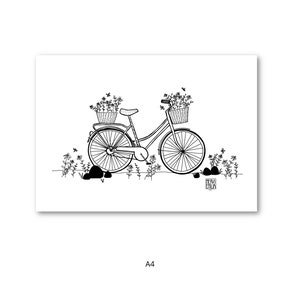 Flower Power Bicycle Illustration Printable Wall Art digital download, art print, print at home, instant download art, wall art print image 5