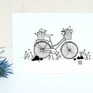 Flower Power Bicycle Illustration Printable Wall Art digital download, art print, print at home, instant download art, wall art print image 3