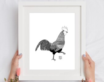 Rooster Printable Wall Art | colouring sheet, home decor, art print, print at home, instant download art, illustration art, wall art prints