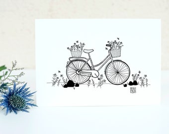 Flower Power Bicycle Printable Wall Art | home decor, art prints, print at home, instant download art, illustration, instant art, line art