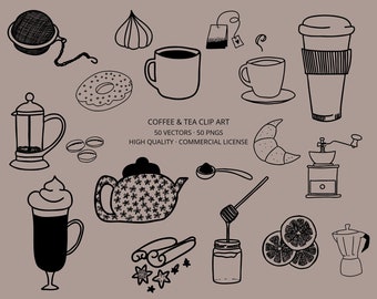 Coffee & Tea Illustrations SVG | hand drawn clip art, branding elements, logo design, product design, commercial vector illustrations, PNG