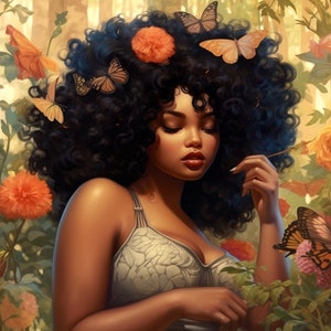 Enchanted Black Beauty - Butterfly Maiden - printable wall art| Black Art| African-American Art
