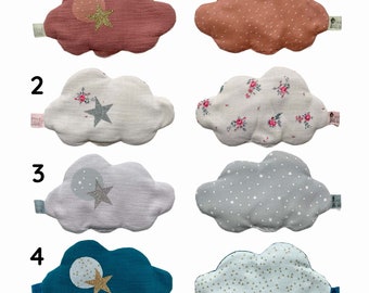 Bouillotte sèche Nuage en gaze de coton garnie de graines de lin doré bio pour cadeau enfant et adulte réconfortant et apaisant