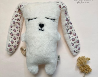 Musical mobile Indian plush rabbit ecru cuddly toy for girls for a comforting birth or birthday gift original music box
