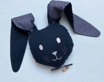 Rabbit Musical Mobile Navy Blue Cotton Gauze - Navy with Beige Polka Dots - Music Box - A Star in My Cabin