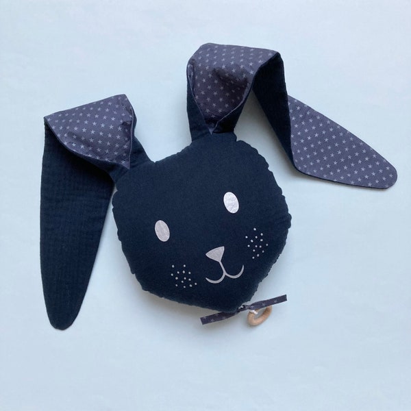 Rabbit Musical Mobile Navy Blue Cotton Gauze - Navy with Beige Polka Dots - Music Box - A Star in My Cabin