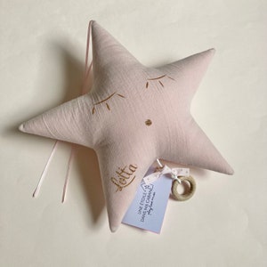 Star Musical Mobile in Pink and Pale Pink Cotton Gauze with Gold Polka Dots Music Box A Star in My Cabin image 4