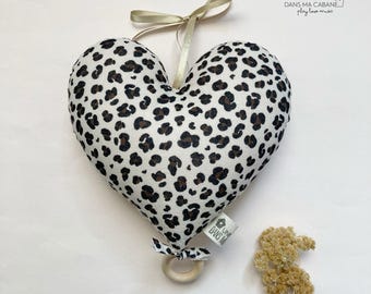 Musical mobile Heart Graou leopard cotton gauze for personalized mixed baby birth gift original music box