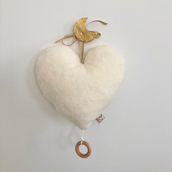 Coeur musical sherpa moumoute vanille pour cadeau personnalisé naissance ou anniversaire bébé mixte boite à musique éveil