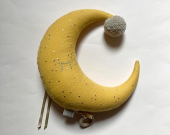 Originelle Mond-Spieluhr in Senfgelb und Gold zur Geburt, Geschenk für Mädchen und Jungen, gemischtes Musikkissen