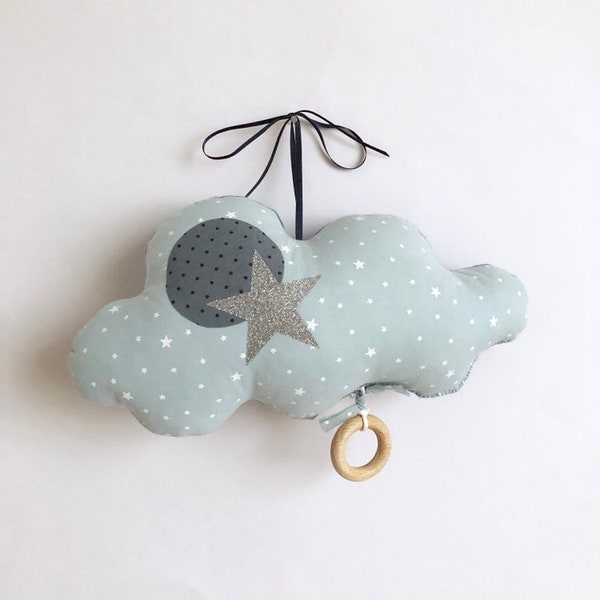 Boite à musique garçon nuage bleu ciel pour cadeau de naissance original ou anniversaire bébé doudou musical personnalisable