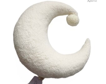 Vanilla sherpa moumoute Moon cushion for Christmas or birth or baptism gift for baby girl or boy