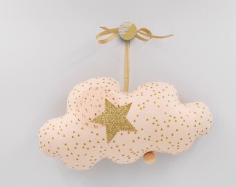 Musical Plush Cloud Pink Nude Gold for Birth Gift Girl or Birthday Baby Mobile Personalized Musical