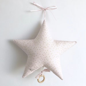 Star Musical Mobile in Pink and Pale Pink Cotton Gauze with Gold Polka Dots Music Box A Star in My Cabin image 2