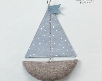 Boat to hang as a garland for baby child room decoration tones of blue gift idea birthday birth baptism