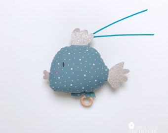 Duck blue fish musical mobile for birth or baby birthday gift personalized music box