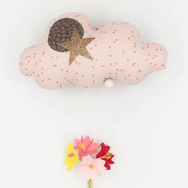 Boite à musique fille nuage rose et doré pour cadeau de naissance original ou anniversaire bébé peluche musicale