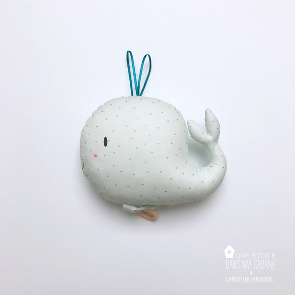 Peluche musicale baleine mint à pois argentés pour cadeau de naissance ou anniversaire bébé coussin musical mixte