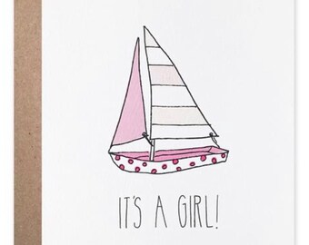 Welcome card Sailboat Rose girl - Stationery birth