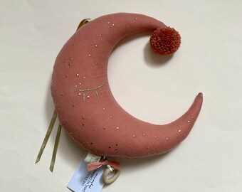 Originelle Spieluhr aus Terrakotta und Gold mit Mond als Geburtsgeschenk für Mädchen und Jungen, gemischtes Musikkissen