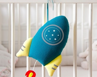 Music box Rocket cotton gauze duck blue and mimosa yellow baby night light for original birth gift musical mobile